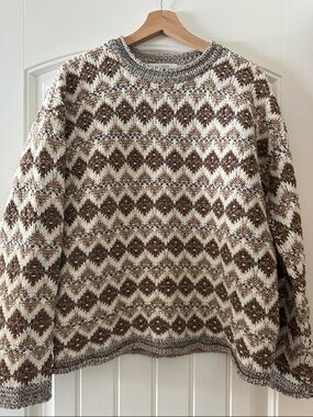 La Ligne Brown and Cream Fair Isle Crewneck Sweater
